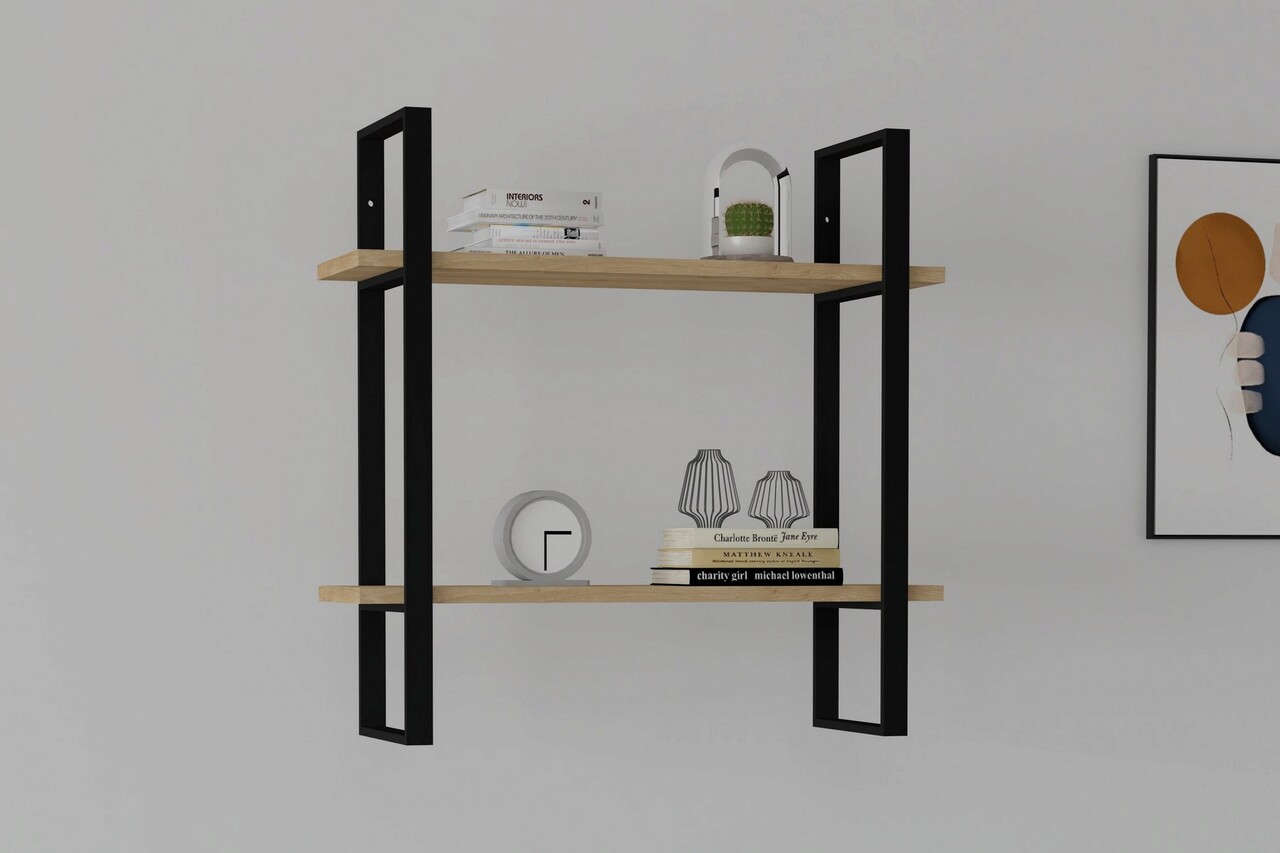 Raft de perete, Asse Home, 70x22x70 cm, PAL melaminat, natural/negru - imagine 5